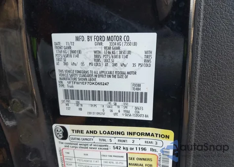 2013 Ford F-150 Lariat from USA, damaged, VIN 1FTFW1EF7DKD65247
